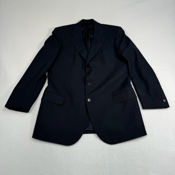 Ennio Dagnillo Wool Cashmere Blend Blazer Jacket Mens Navy Blue Windowpane - Picture 1 of 13